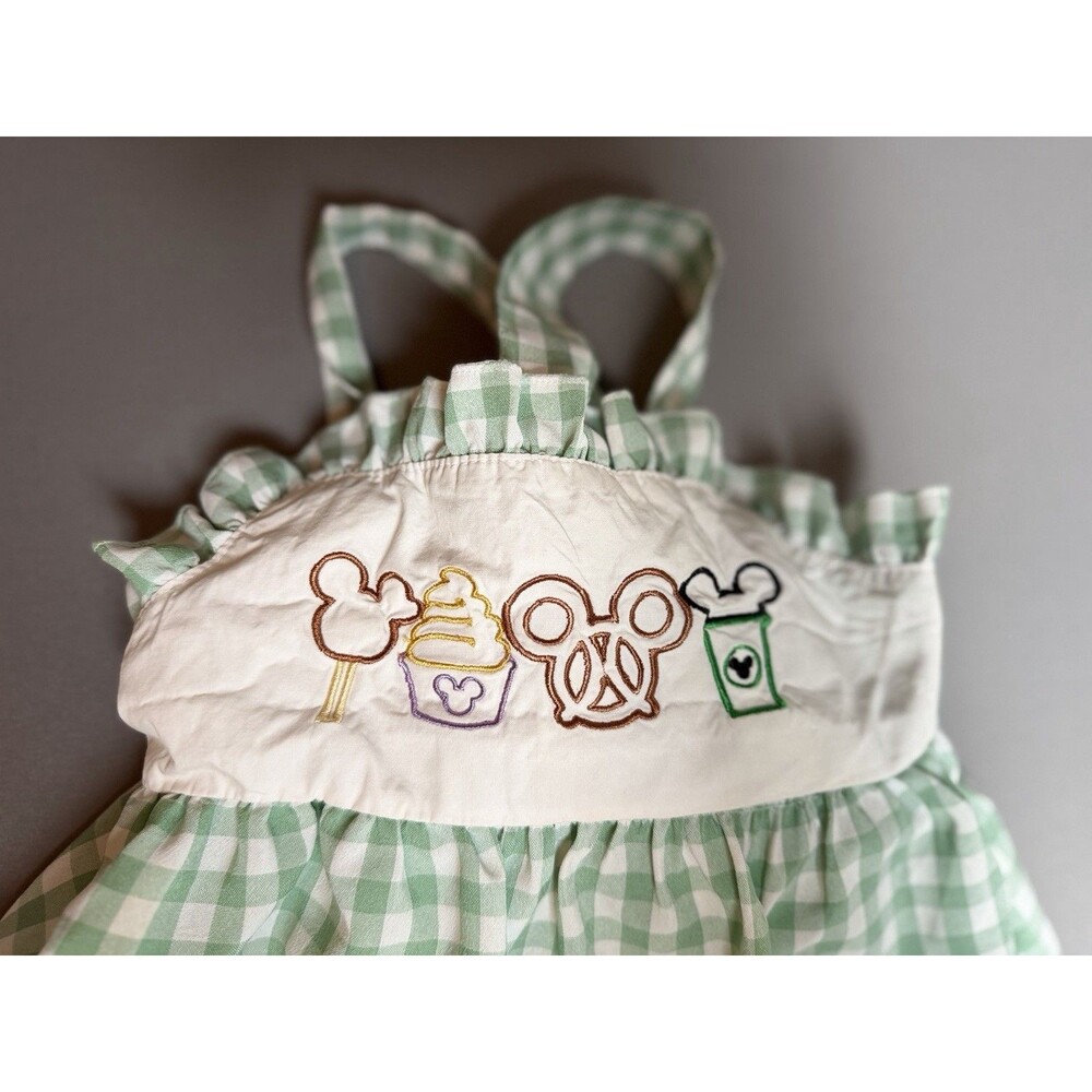 Girls Disney Snack Embroidered Gingham Dress Size 3XL (Fits 2T/3T) Green Cotton - Picture 14 of 14